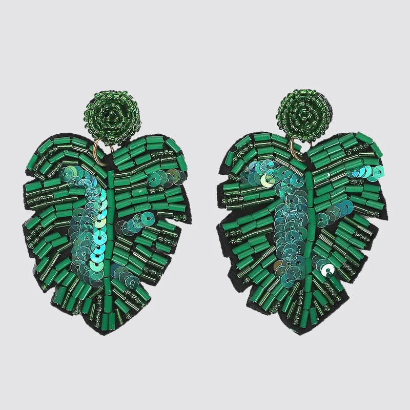 Dvacaman Boho Handmade Beaded Leaf Parrot Pendant Earrings for Women 2022 New Design Wedding Jewelry Korean Drop Dangle Earrings