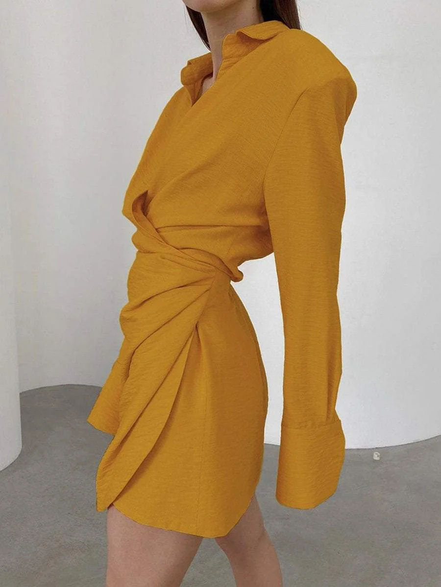 V neck long sleeve irregular dress