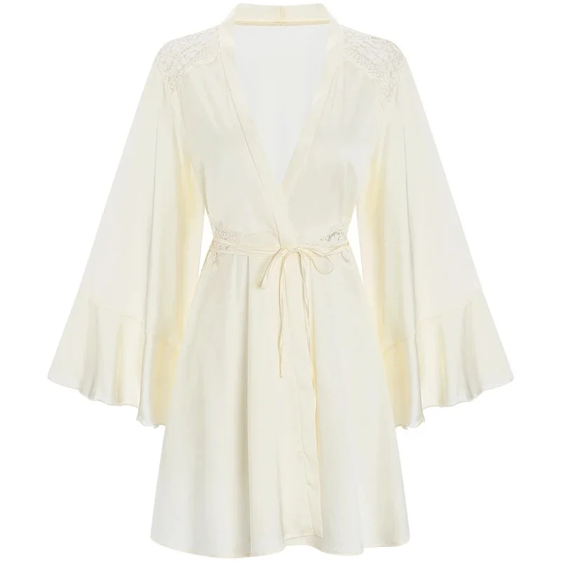 Sdrawing Sdrawing Lace Mesh Mesh Red Ice Bathrobe Home Dress Nightgover 2025 New Female Sexy Robe