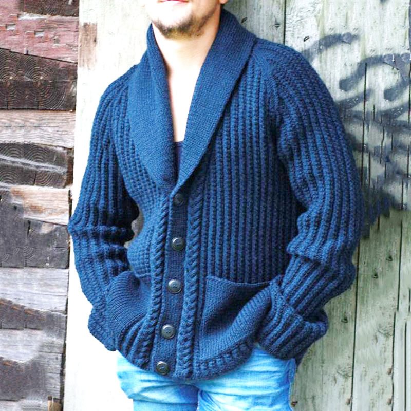 Men's Casual Lapel Long Sleeve Knit Sweater