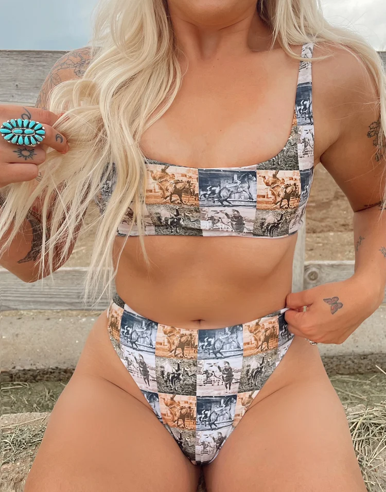 Retro Western Cowboy Plaid Print Bikini