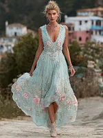 Women's Vintage Bohemian Floral Embroidery Casual Sleeveless Dress