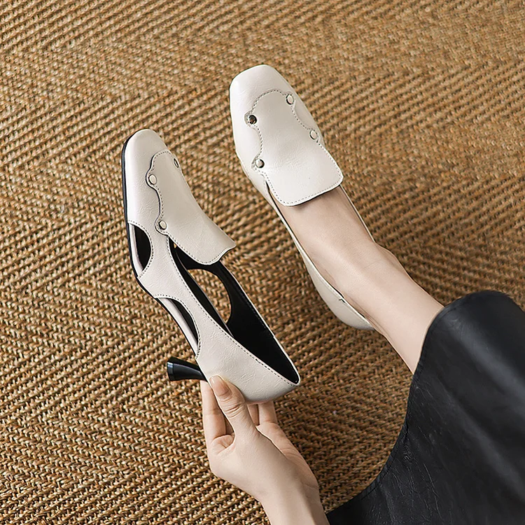 Metallic Studded Patchwork Cut Out Square Toe Stiletto Heels