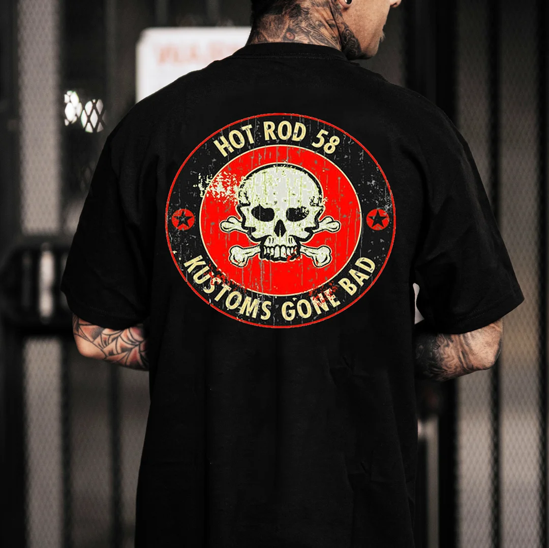 HOT ROD 58 KUSTOMS GONE BAD Skull Print Men's T-shirt