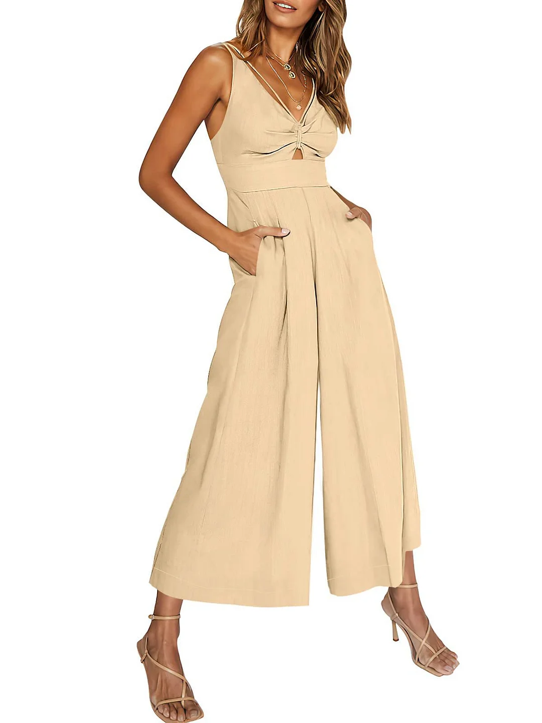 V Neck Cutout High-Waist Jumpsuits(Buy 2 free shipping)