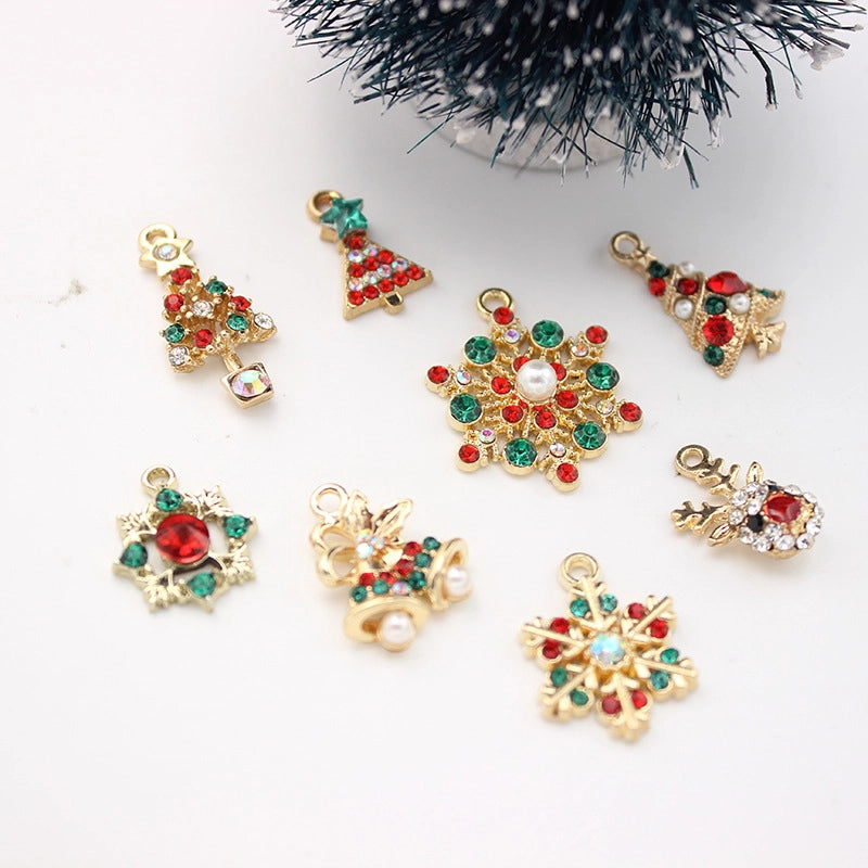 1 Set 15 * 20mm Alloy Pearl Zircon Christmas Tree Bell Snowflake Pendant Jewelry Accessories