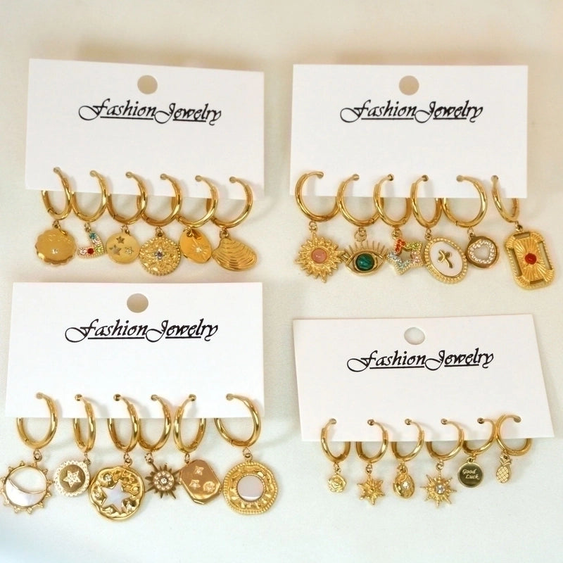 1 Pair Minimalist Cross Devil’s Eye Moon 304 Stainless Steel Drop Earrings