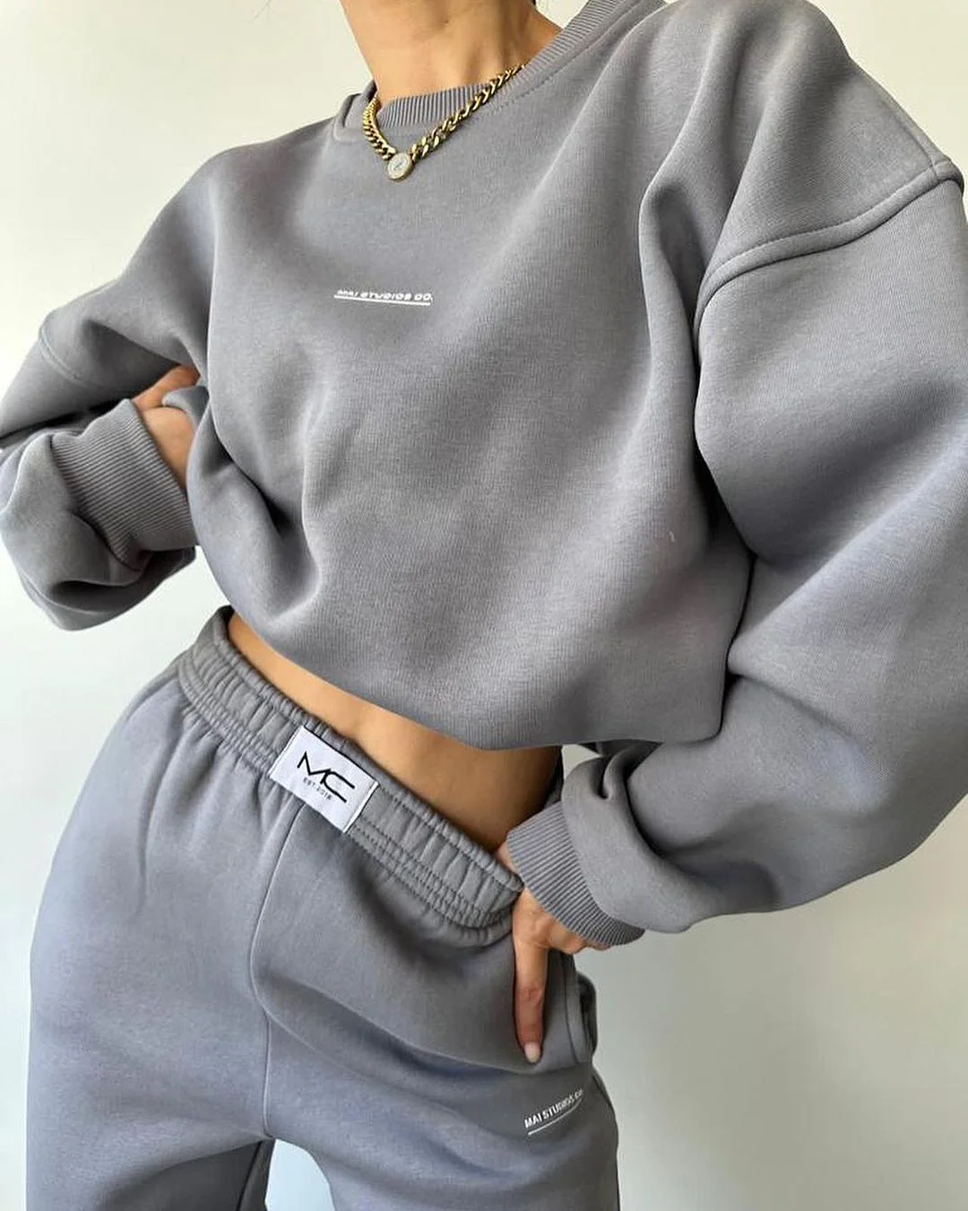 Churchf Churchf New Suit Of Long Sleeve Round Collar Casual Hoodie Elastic Sweatpants Two-Piece Set