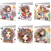 6PCS Diamond Painting Girl Greeting Cards Postcards with Envelopes