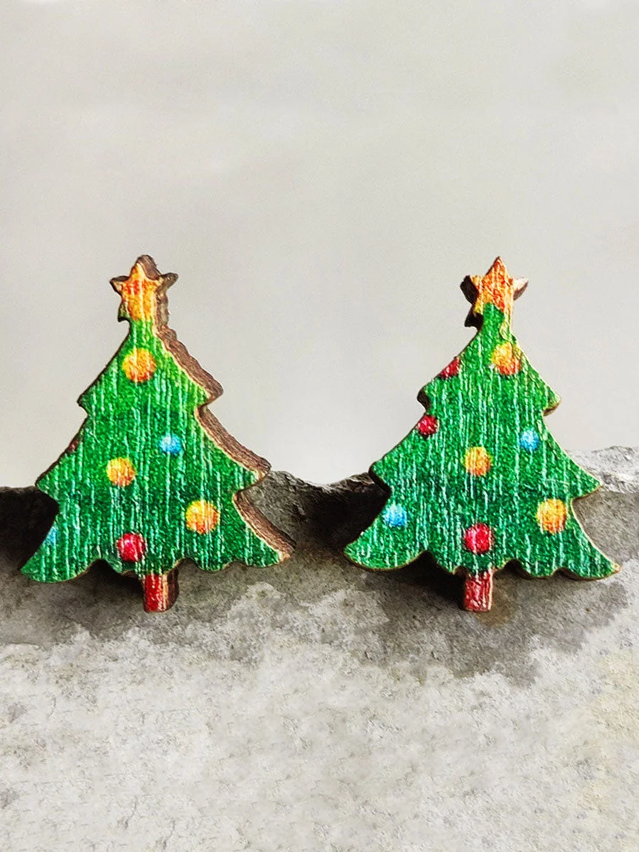 Christmas Tree Wooden Earrings