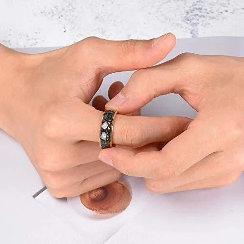 6MM 8MM Women's Or Men's Tungsten Carbide Wedding Matching Rings Gold with Multi Color Rainbow Fragments Inlay