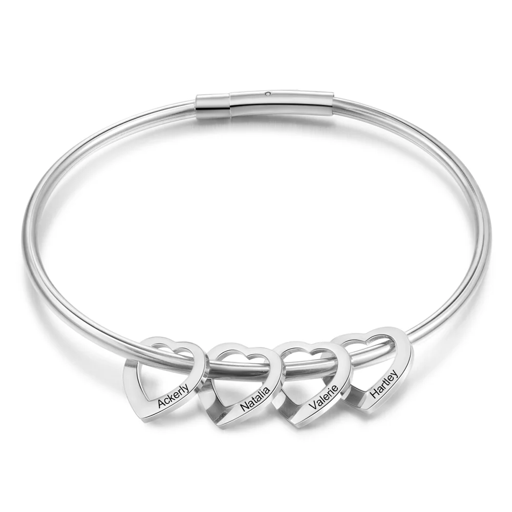 Gravur 4 Namen Herz Armband Armreif mit Herzanhängern Kettenmachen