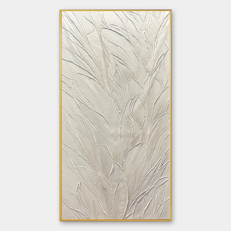 WHISPERED WINDS: Textured Minimalist Oil Painting in Off-White（Canvas painting）
