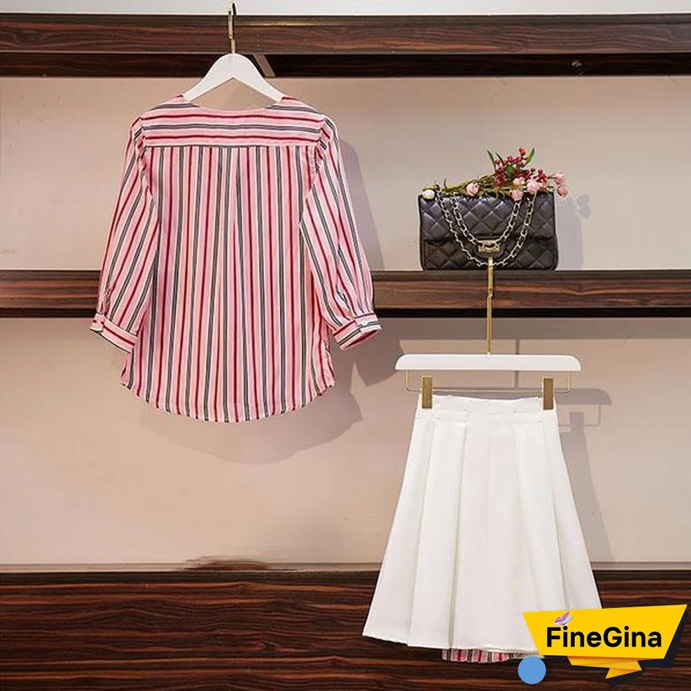 Fashion Stripe Blouse + Splice Skirt P11718