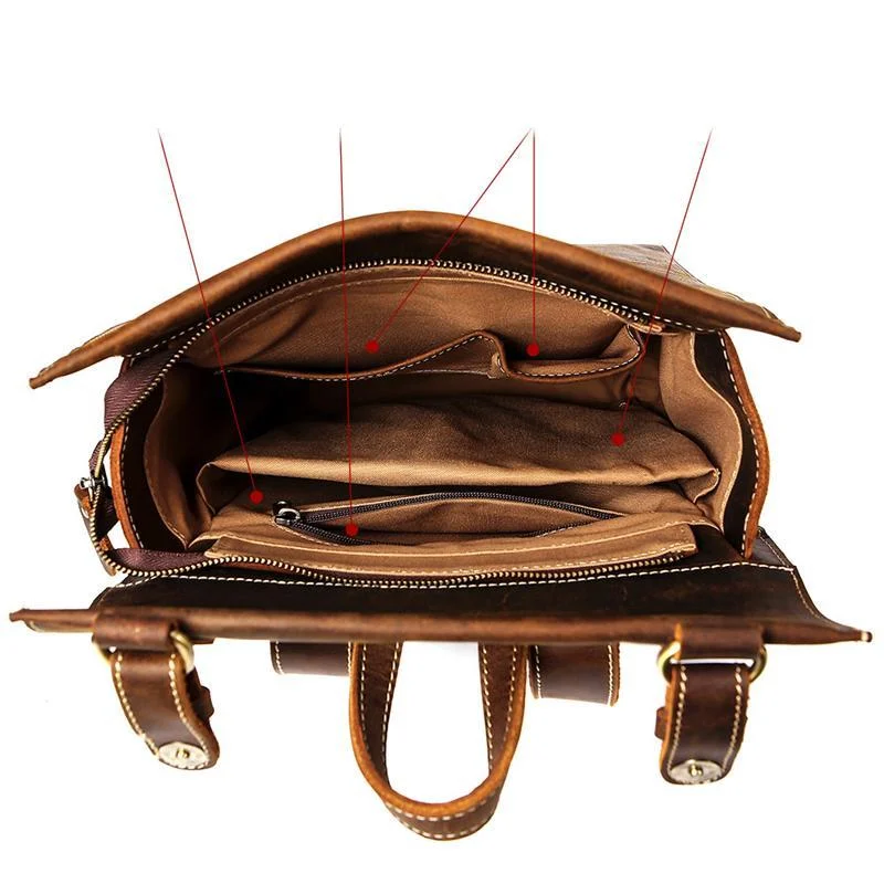 Retro Style Contrast Stitching Top-Handled Genuine Leather Antique Brass Hardware Satchels