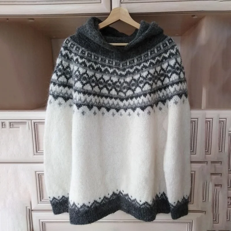 Vintage Fairman Island Jacquard Hooded Sweater
