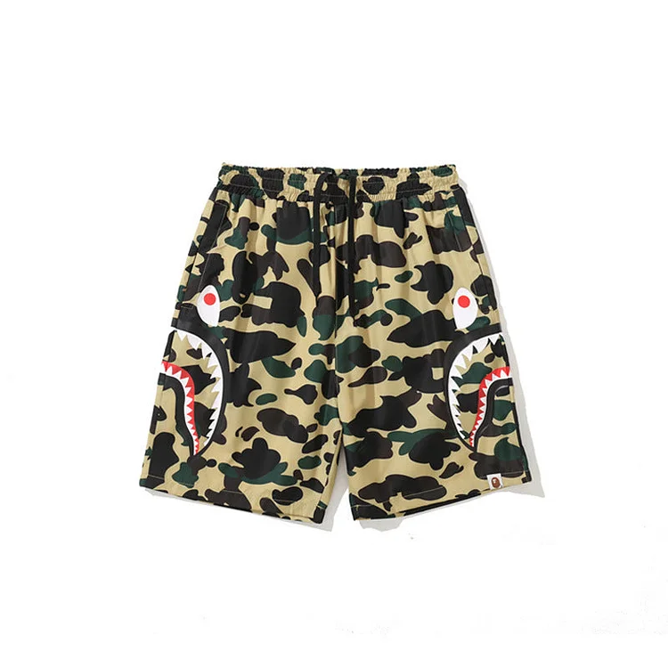 A Bath Ape Shorts Men's Side Double Shark Head Windbreaker Cloth Shorts Elastic Waist Shorts