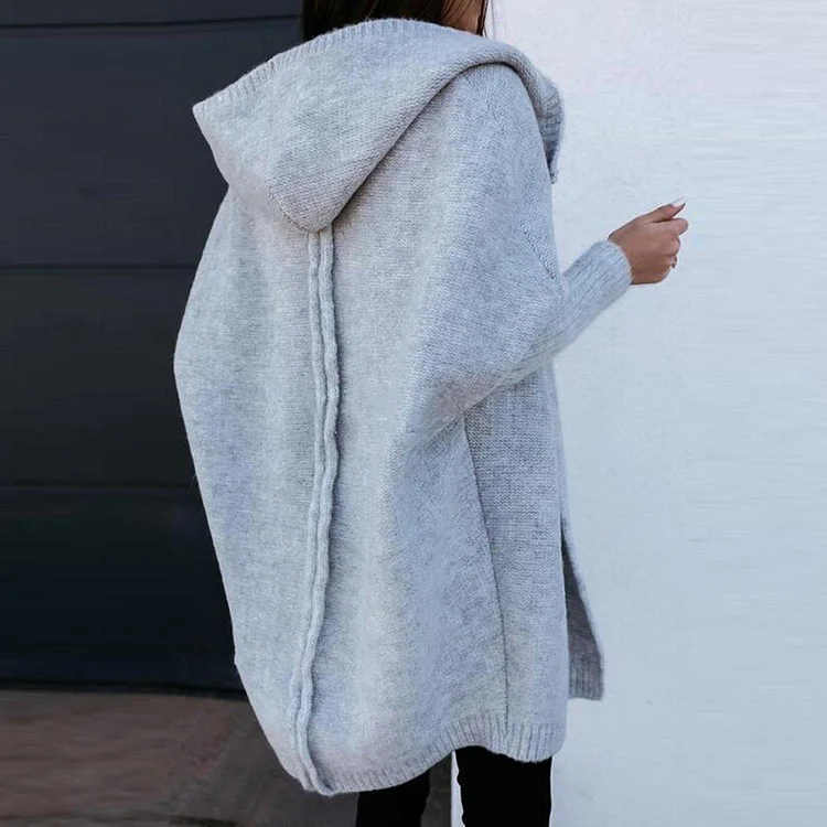 Oversized Boxy Long-Sleeved Hooded Cardigan