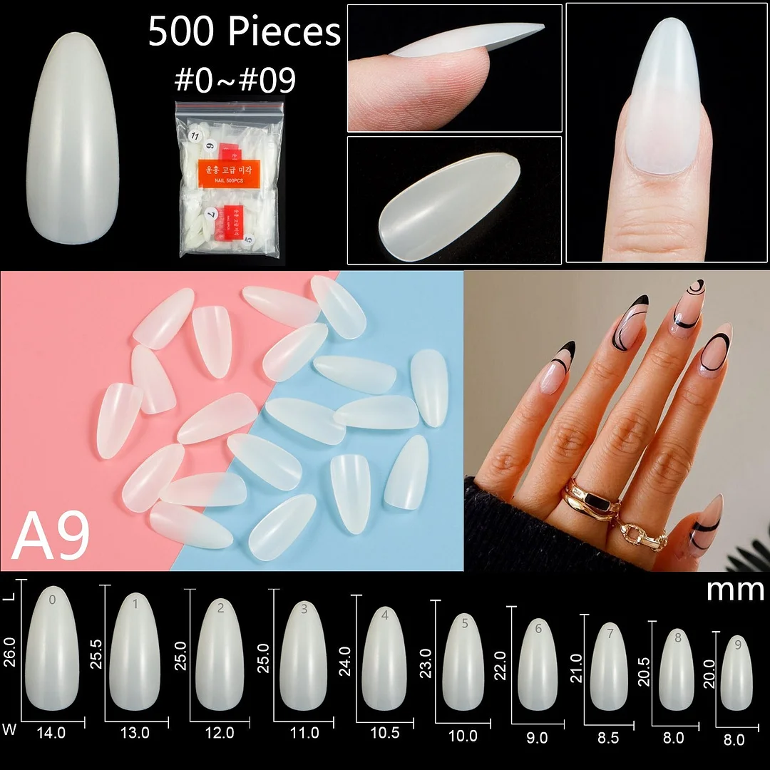 500Pcs/bag False Nail Art Tips Almond Stiletto Fake Nails Display Full Cover Press On Nails Art Long Acrylic French Tips Tools