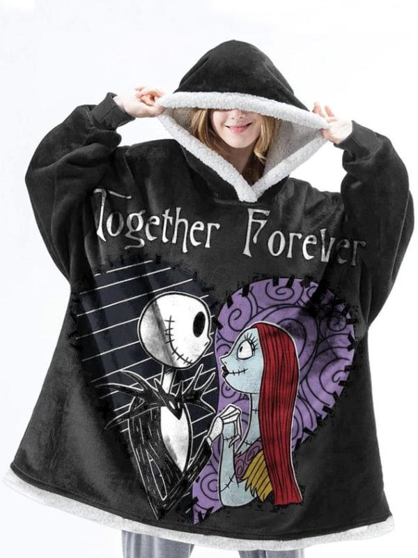 varburcc Together Forever Loose Oversize Fleece Punk Casual Pajamas Blanket Hoodie