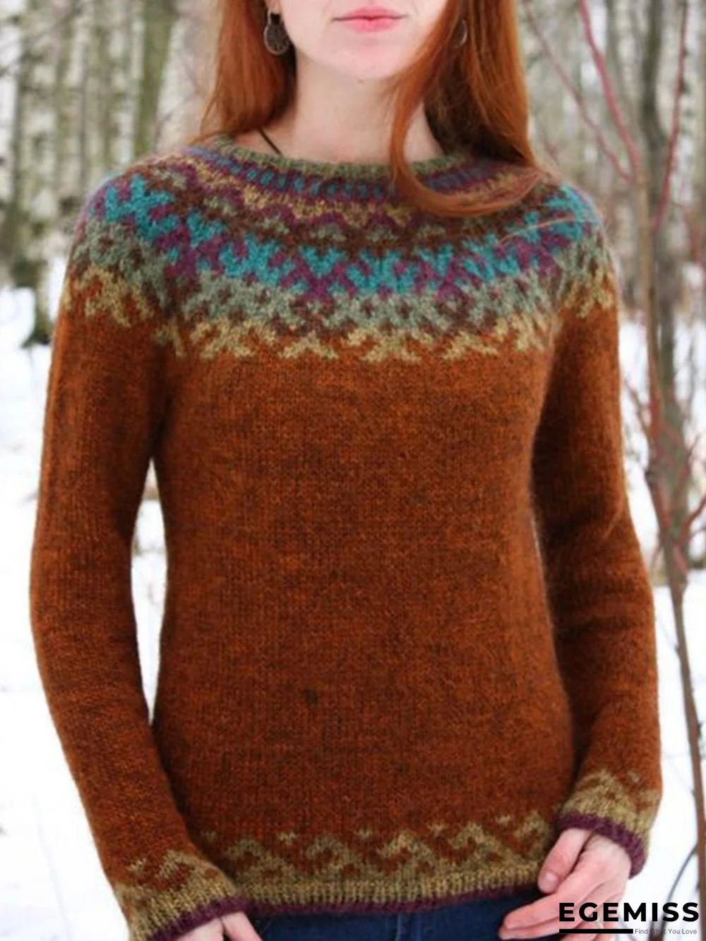 Casual Tribal Printed Crew Neck Long Sleeve Sweater | EGEMISS