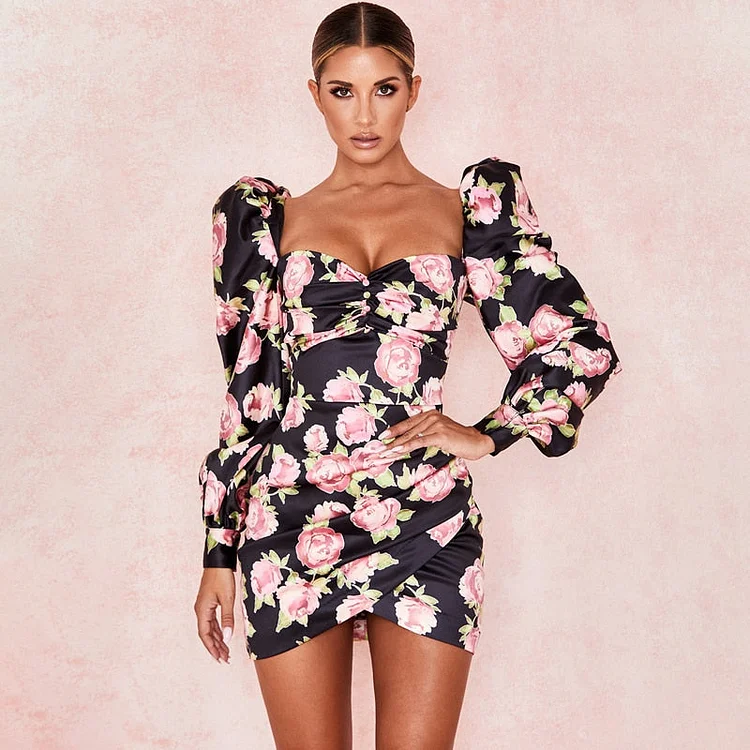 Sarah Long Puff Sleeve Mini Dress - Black