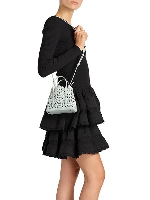 Ala&iuml;a Mini Mina Perforated Leather Tote bag GRISVERT