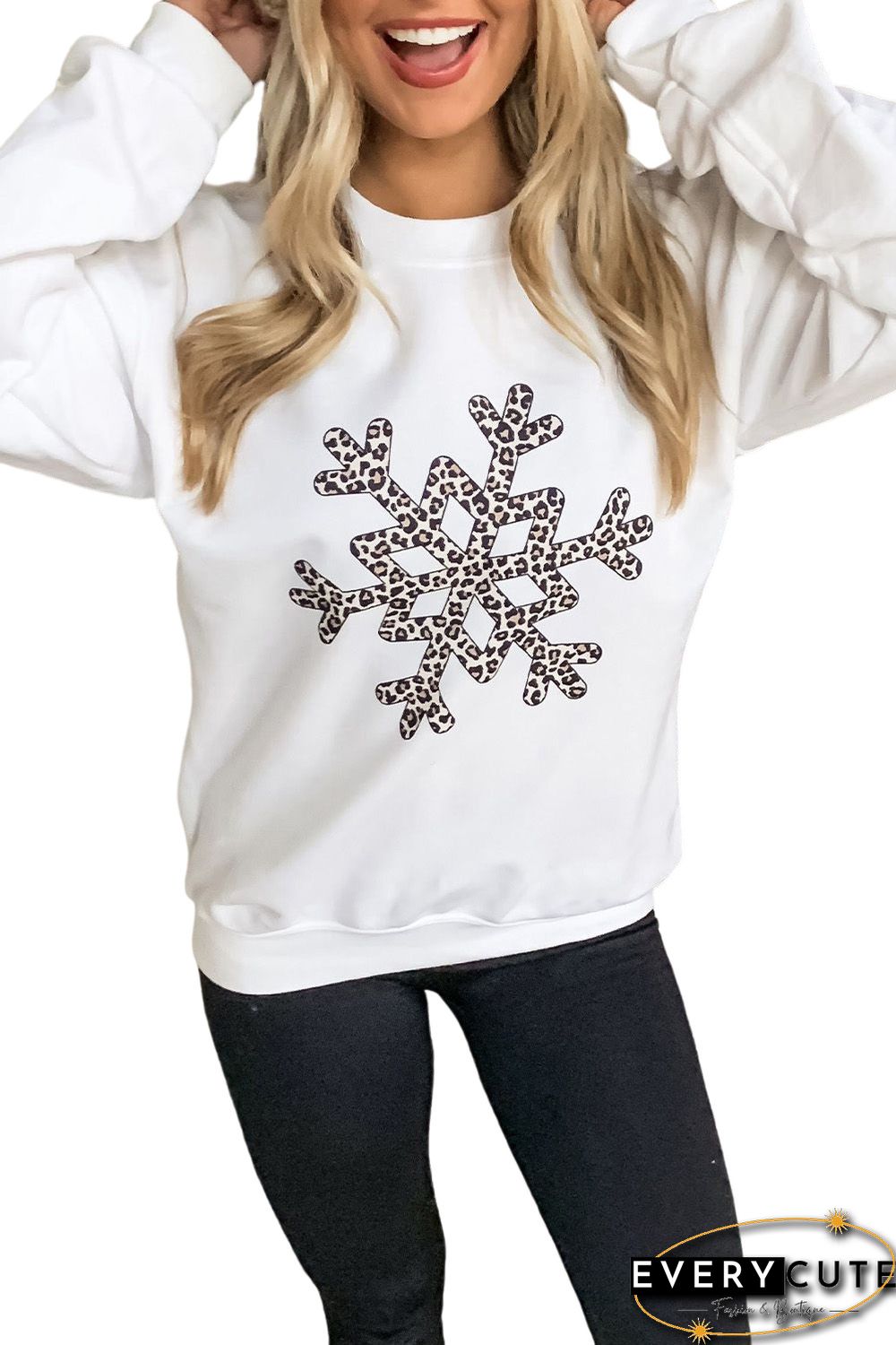 White Leopard Snowflake Pullover Sweatshirt
