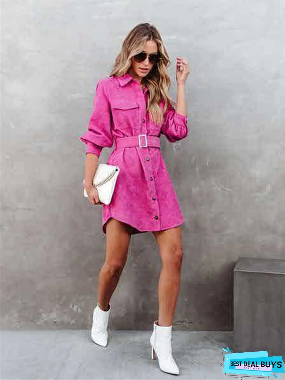 Solid Color Pocket Corduroy Women's Dress