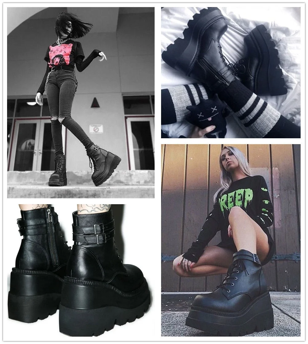 Brand Design 2021 Big sizes 43 Platform High Heels Cosplay Fashionable Autumn Winter Wedges Shoes Ankle Boots Women