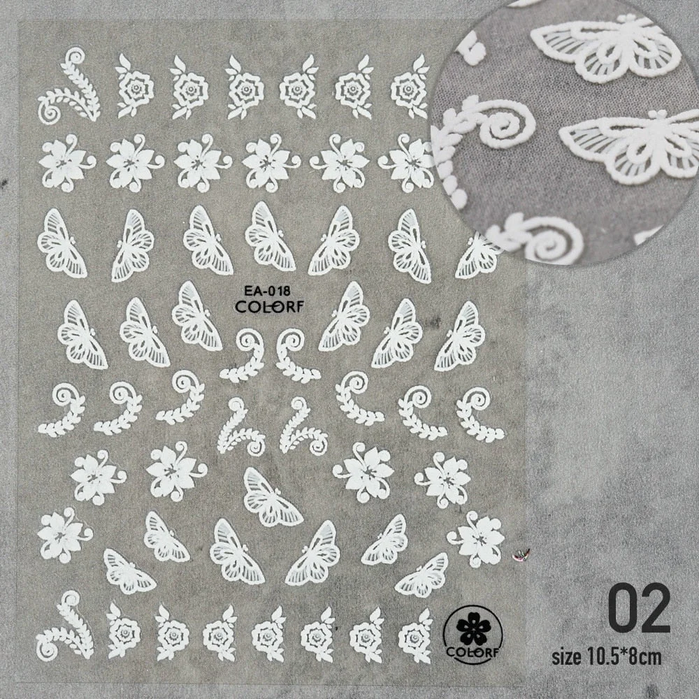 [Beautizon] 3D Engraved Nail Art Stickers Baroque Design Frame style white Leaf Flower high quality Sticker Empaistic Nail