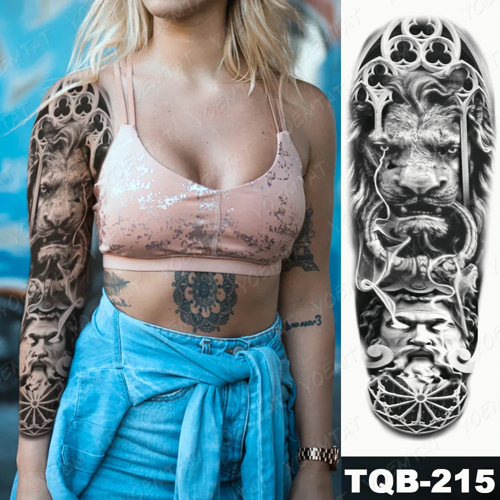 Sdrawing Arm Sleeve Tattoo Tiger Palm Lighthouse Waterproof Temporary Tatto Sticker Compass Beach Body Art Full Fake Tatoo Men