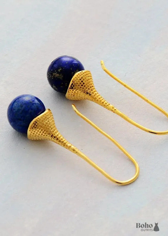 Boho Earrings, Dangle Earrings, Blue Lapis and Tiger Eye
