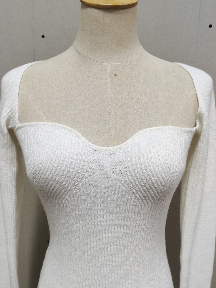 Ootddress Knit White Dress For Women Casual Long Sleeve Sweater Dress Female Slim Bodycon V-Neck Mini Dresses Spring 2025