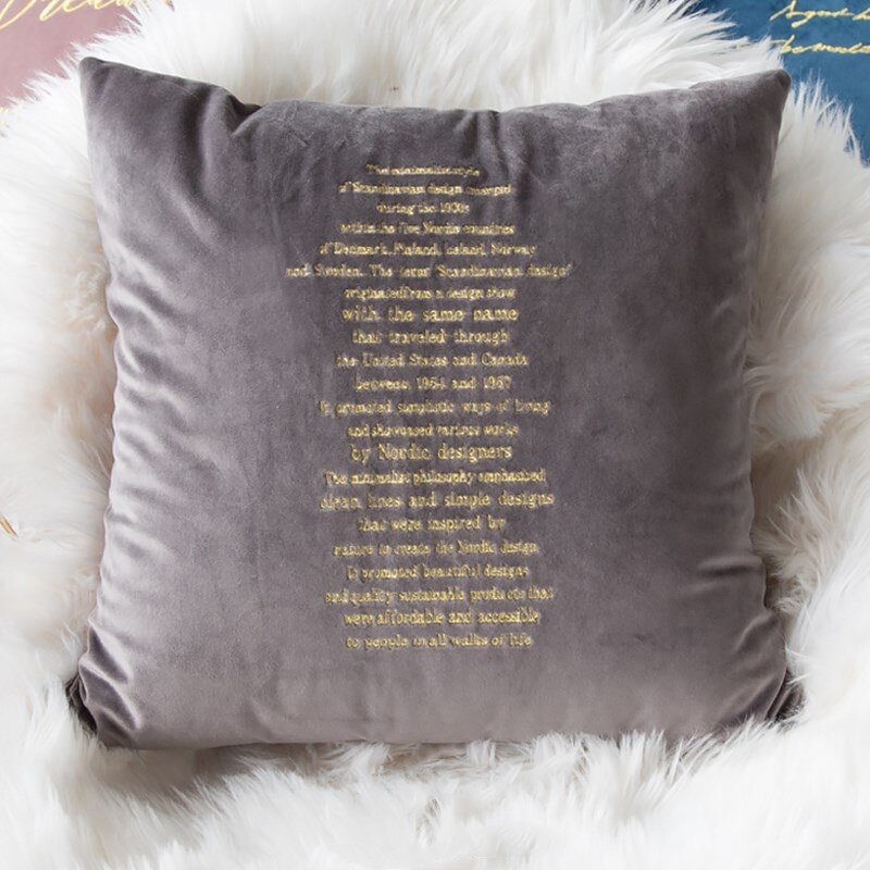 Nordic Square Solid Velvet Pillowcase Letter Embroidered Cushion Cover 45*45 cm Gray Green Blue Home Decor Pillow Cover For Sofa