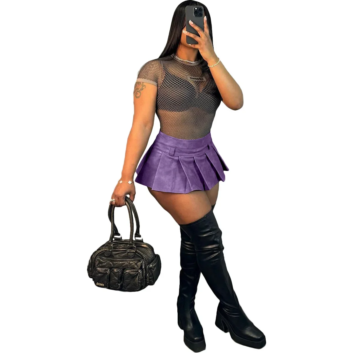 Parigaminghub Summer Women Tie Dye PU Leather Sexy Pleated Mini Skirt Street Girl Holiday Beach Basic Zipper Night Party Club Skirts