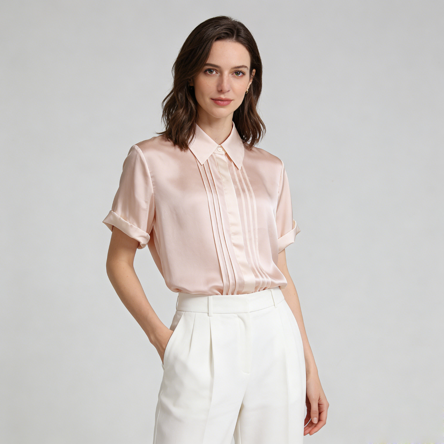 22 MM Polo Collar Short Sleeves Silk Blouse Shirt For Women REAL SILK LIFE
