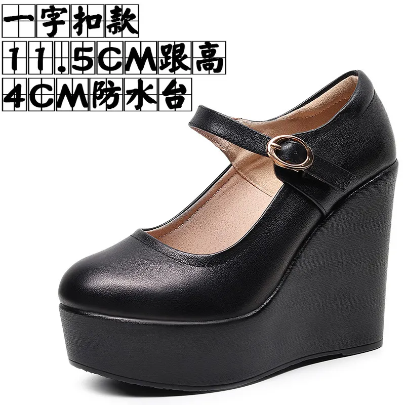 Breakj Breakj High-Slope Single-Shoe Round Cheongsam Shoes Shallow Walking Shoes Waterproof Table Thick-Soled Size 43 Magic Sticker Women's Shoes