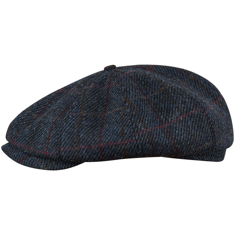 SHELBY Harris Tweed Genuine Scottish 8 Panels Newsboy PEAKED  Cap Applejack Bandit Hooligan Gangster Wool Ivy League Hat BLUE-RED