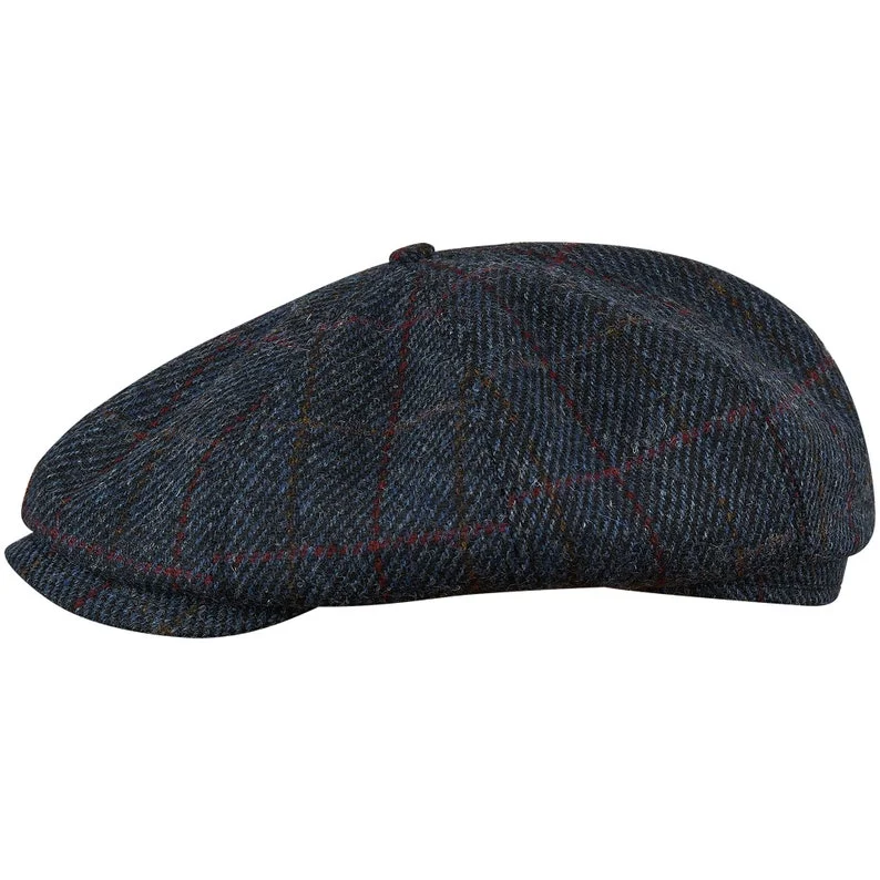 SHELBY Harris Tweed Genuine Scottish 8 Panels Newsboy PEAKED  Cap Applejack Bandit Hooligan Gangster Wool Ivy League Hat BLUE-RED