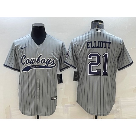 Men's Dallas Cowboys #21 Ezekiel Elliott Grey With Patch Cool Base Stitched Baseball Jersey N051