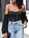 Lace Underwired Puff Sleeves Off-The-Shoulder Shirt Tops