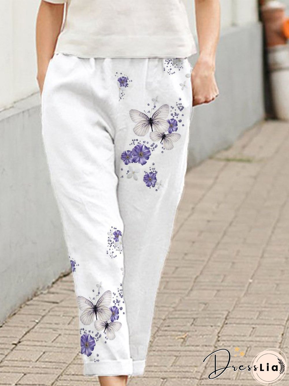 Butterfly Pockets Loose Casual Elastic Waist Pants