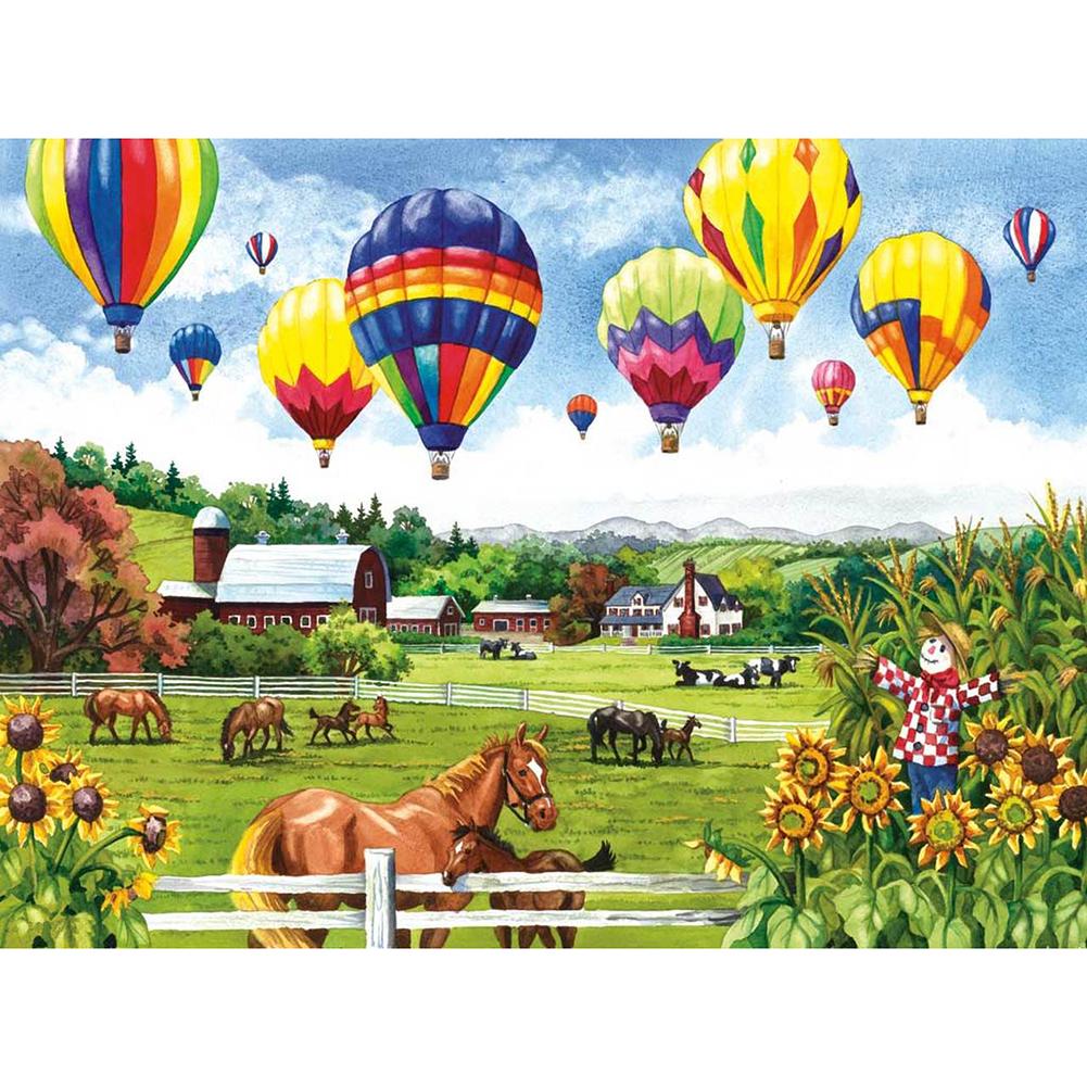 

30x40cm Round Drill Diamond Painting-Hot Balloon and Horses, 501 Original