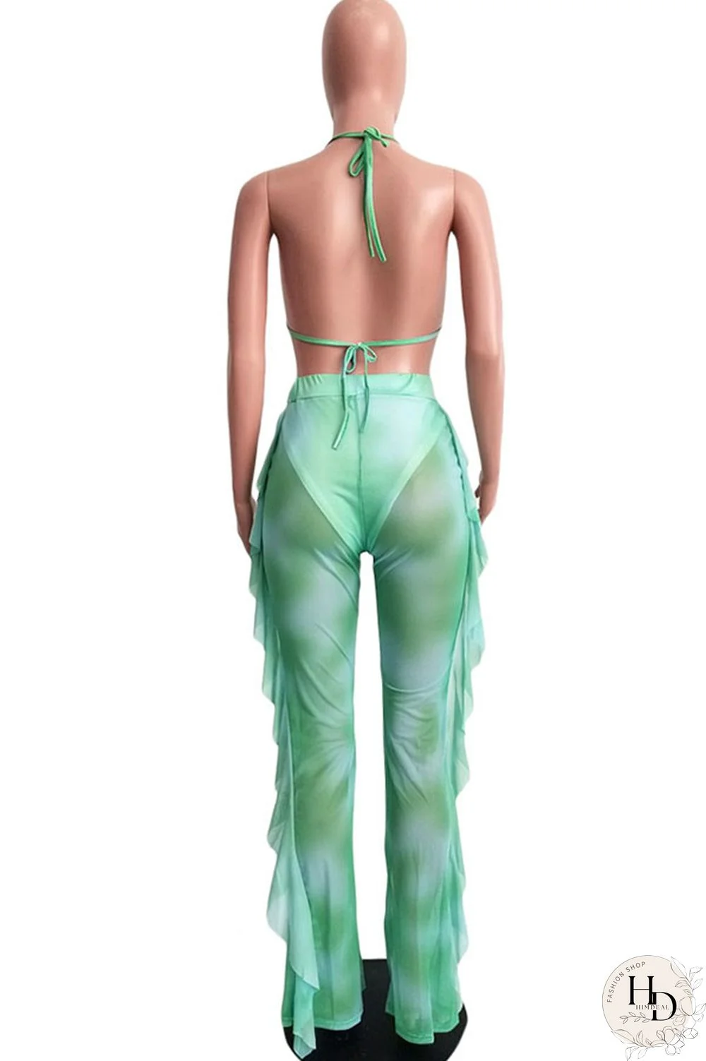 Army Green Sexy Fashion Stringy selvedge Print Tie Dye Patchwork Loose Sleeveless