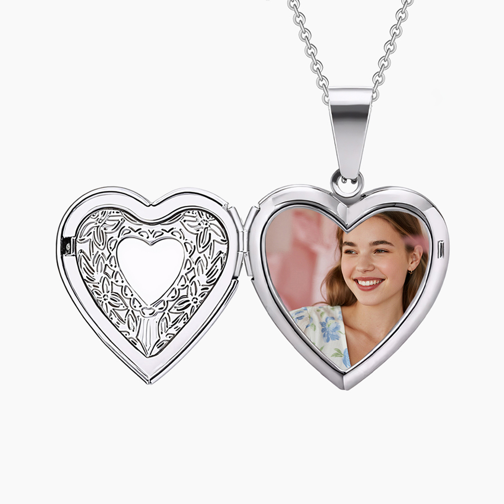Custom Silver Heart Photo Locket Necklace