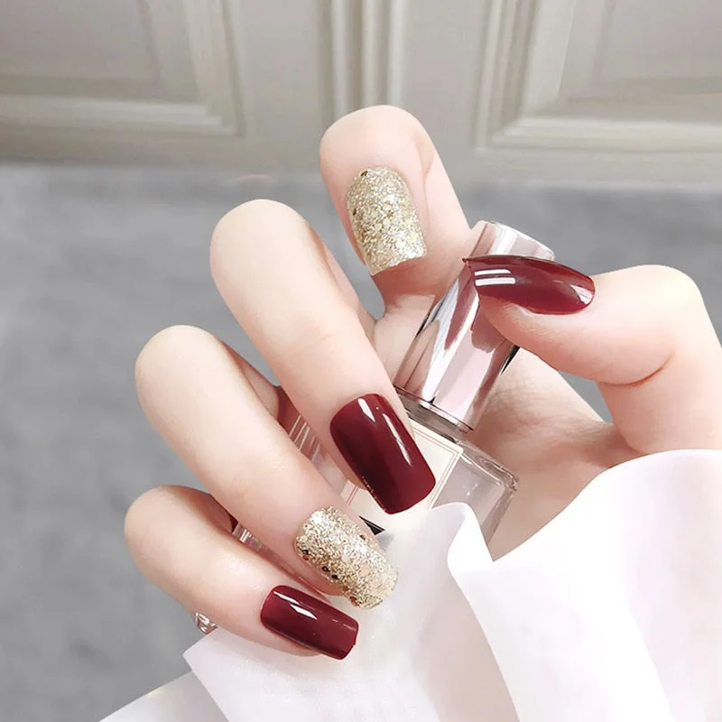 24pcs/set Acrylic Fake Nails Full Cover False Nail Art Tips 10 Sizes Fashion Designs With Nail Adhesive Sticker Coffin Nails-Nail Inspo