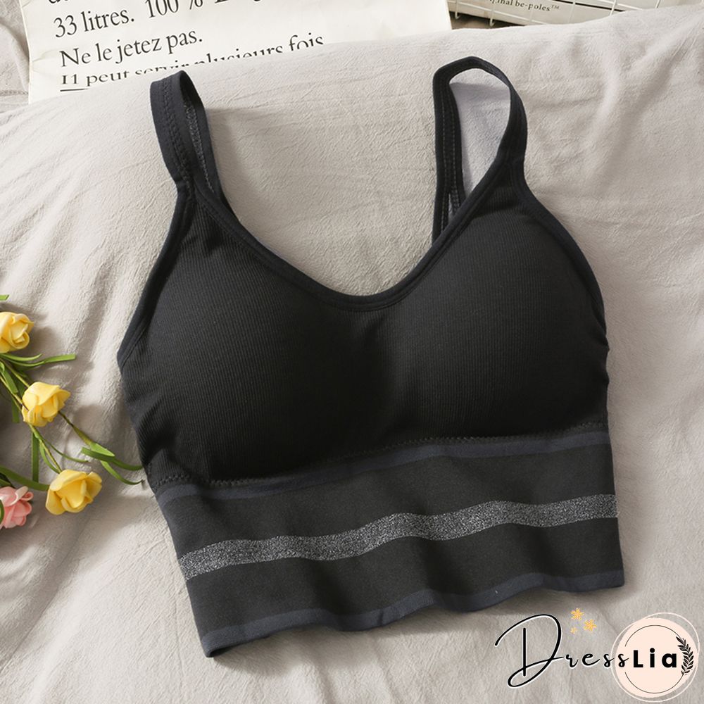 Korean Crop Tops Slim Fit Spaghetti Strap Tanke Top Women Built In Bra Off Shoulder Versatile Striped Camisole Sleeveless Ins