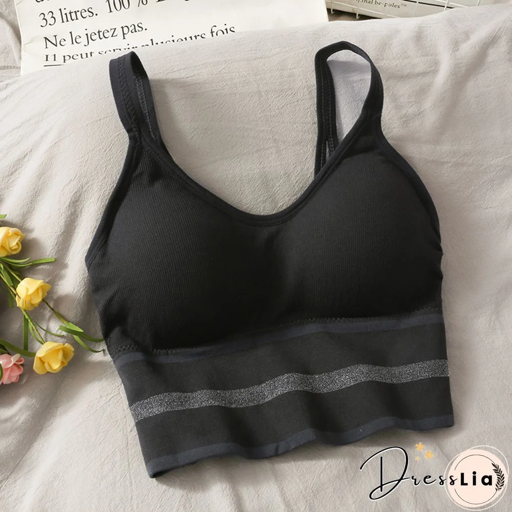 Korean Crop Tops Slim Fit Spaghetti Strap Tanke Top Women Built In Bra Off Shoulder Versatile Striped Camisole Sleeveless Ins