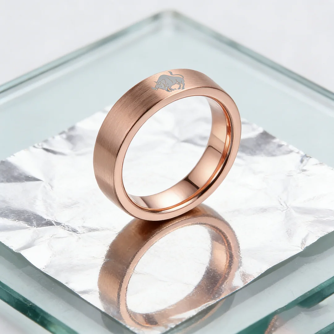 Taurus Tungsten Carbide Rings Rose Gold Flat Wedding Band Comfort Fit Men and Women 4MM 6MM 8MM 